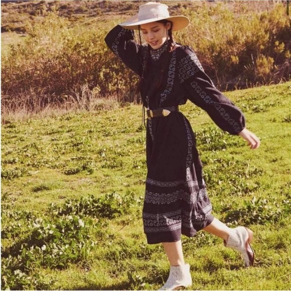 THE GREAT. Dresses & Skirts - THE GREAT. Black Midi Dress with White Bandana Print